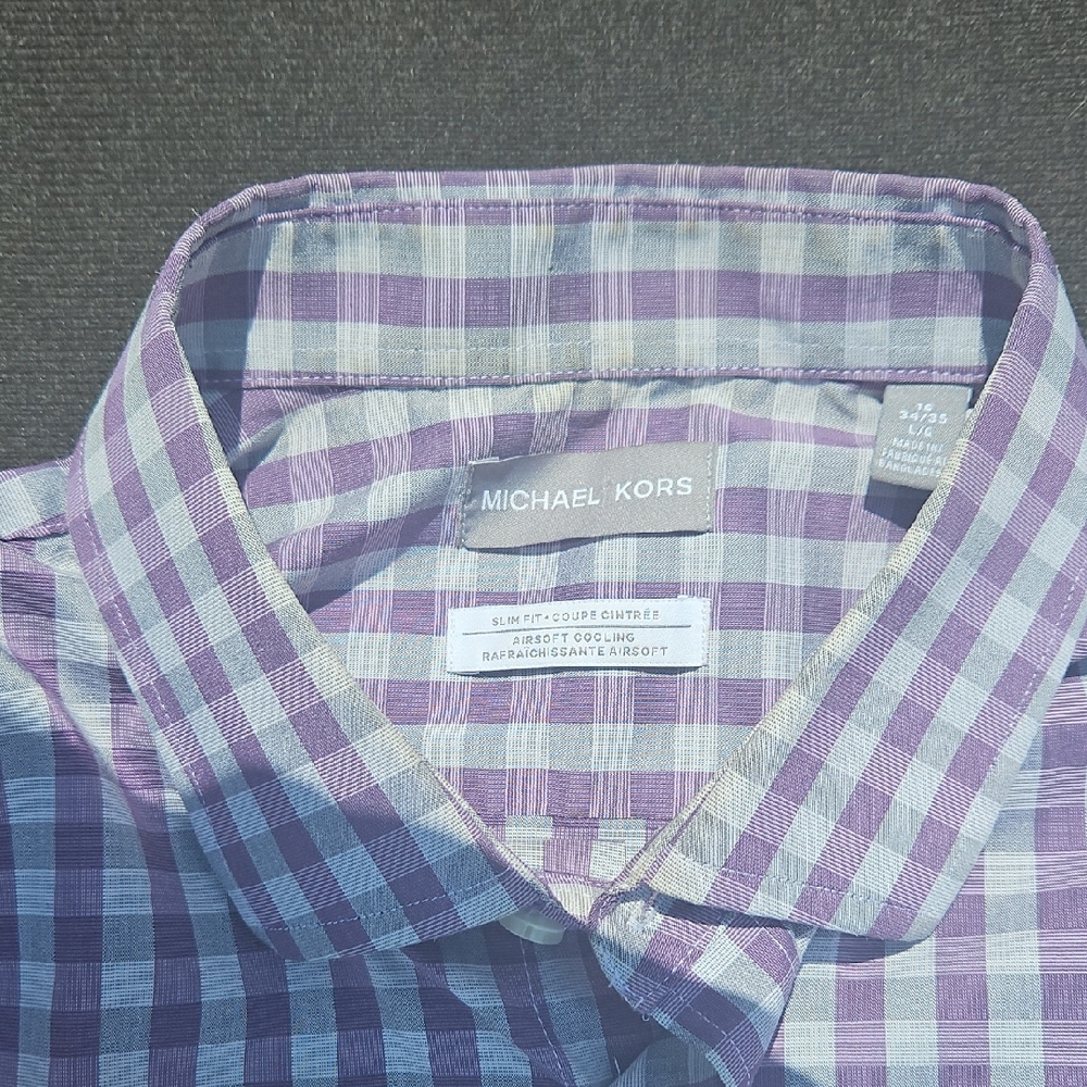 Michael Kors Purple and White Plaid Casual Button Down Shirt